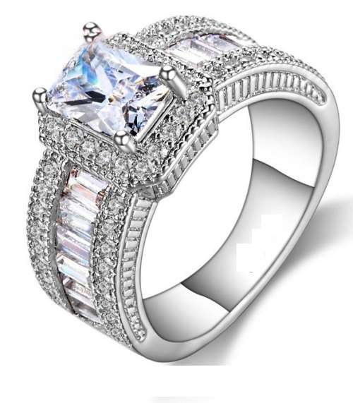 Princess Cut 4CT Sim.Diamond with Extraordinary Design-Size 7-8-9