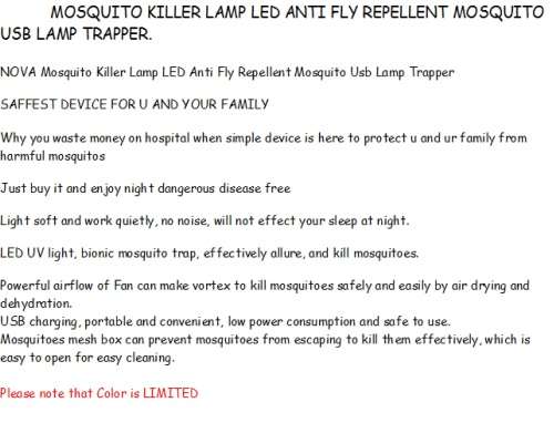 MOSQUITO KILLER LAMP - LED ANTI FLY REPELLENT MOSQUITO USB LAMP TRAPPER.