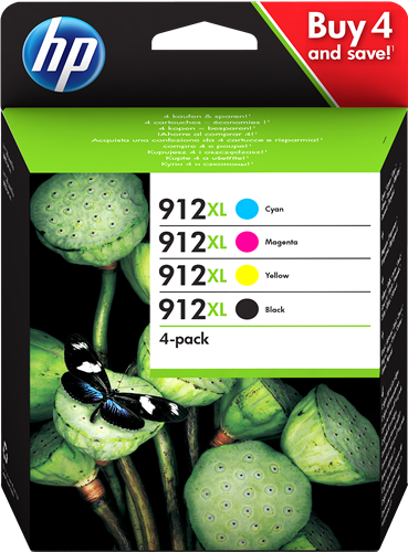 ORIGINAL NEW - HP 912XL CYAN/MAGENTA/YELLOW/BLACK CARTRIDGE - 4 PACK SEALED IN BOX EXPIRE JULY 2022