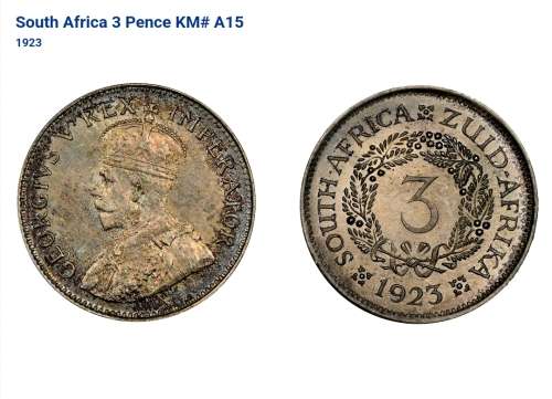 1923 Union of South Africa 3 Pence WREATH TIEKIE RARE