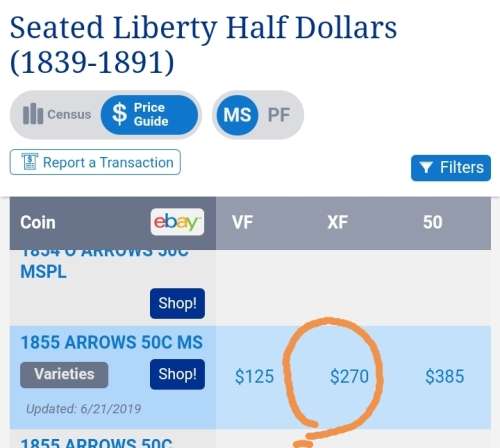 1855-P HALF DOLLAR ARROWS