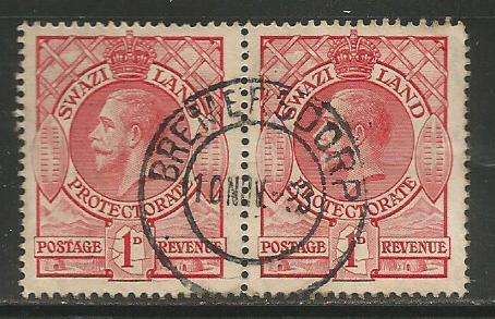 Swaziland 1d red pair Bremersdorp Postmark as scan