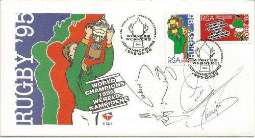 South Africa Rugby World Cup Winners FDC signed by Andrews,Pienaar,Joubert and Van Der Westhuisen as