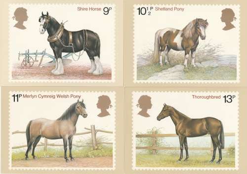 Great Britain PHQ cards Horses set of 4 unused as scan