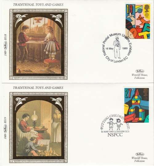 Great Britain Benham Silk first Day Covers `Traditional Toys and Games` set of 4 as scans