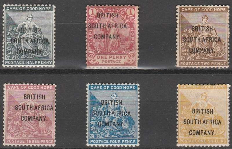 British South Africa Company X 6 Cape stamps overprinted. Mixed condition Mounted Mint sold as scans