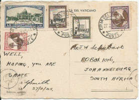 Vatican postcard incoming to SA as scan