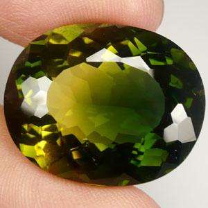 21.81 ct GREEN & GOLD STUNNING OVAL CUT QUARTZ GEMSTONE