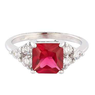 PRINCESS CUT RED RUBY WHITE GOLD RING