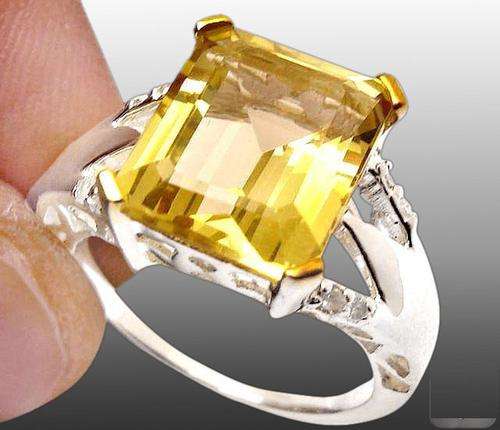 BEAUTIFUL DIAMOND AND LEMON TOPAZ .925 STERLING SILVER RING