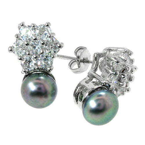 Luxurious Pearl Collection - 15 mm BLACK PEARL WHITE GOLD GP STUD EARRINGS