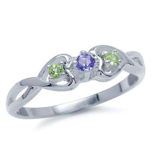Natural Tanzanite & Peridot 925 Sterling Silver Filigree Ring Size 7