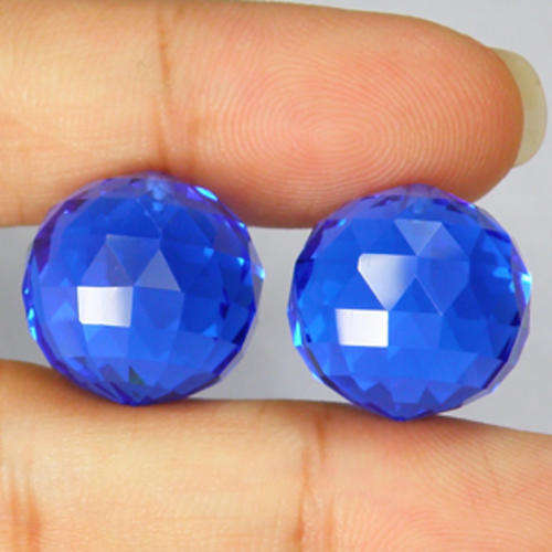 ++PAIR++ 45.8 ct SWISS BLUE ROUND BALLS (Drilled)  TOPAZ GEMSTONE