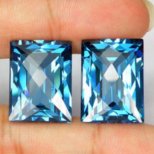 Glimmers of Glamour Collection - PAIR 42.75 ct EXCEPTIONAL LONDON BLUE CHECKERBOARD CUT TOPAZ GEMS