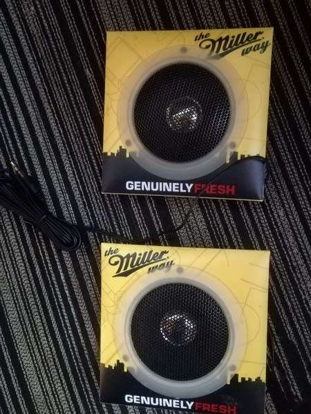 Miller Branded disposable mini-speakers
