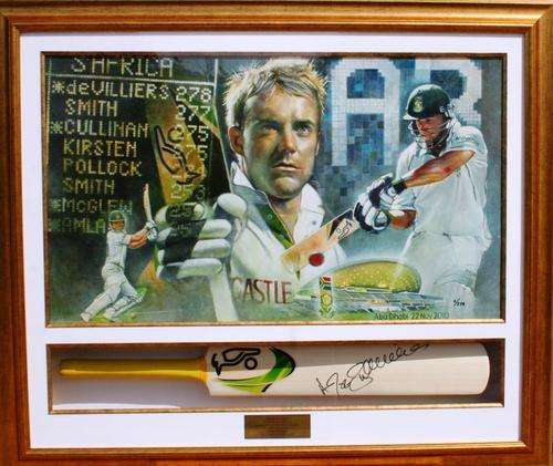 AB de Villiers Signed Bat and Print Framed