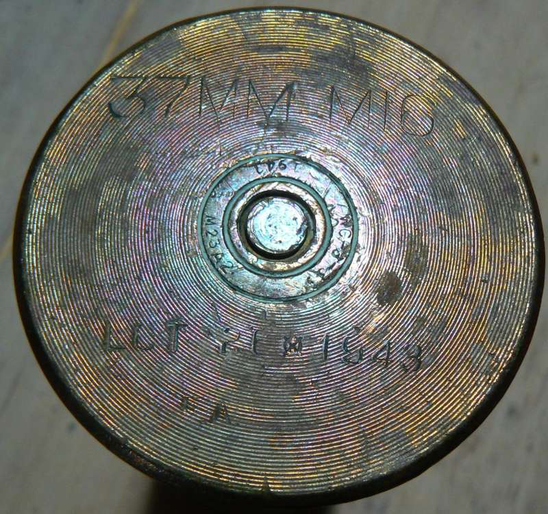 Pair of brass WW2 37mm M16 shell casings 1943, with Rhodesia insignia