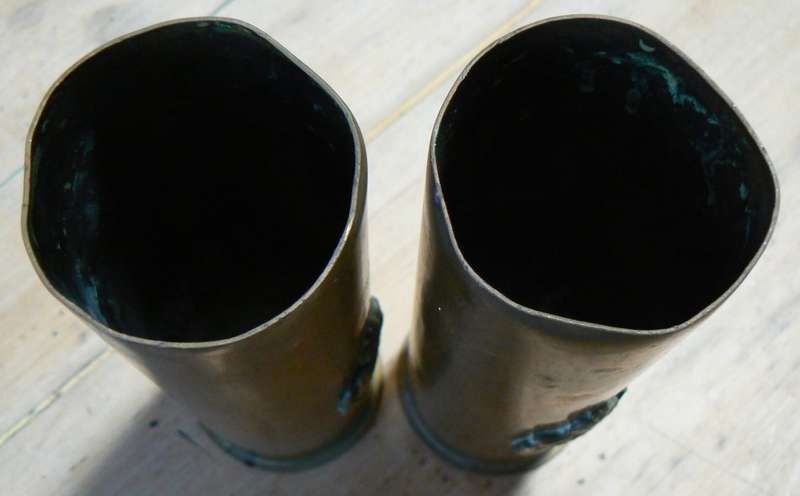 Pair of brass WW2 37mm M16 shell casings 1943, with Rhodesia insignia