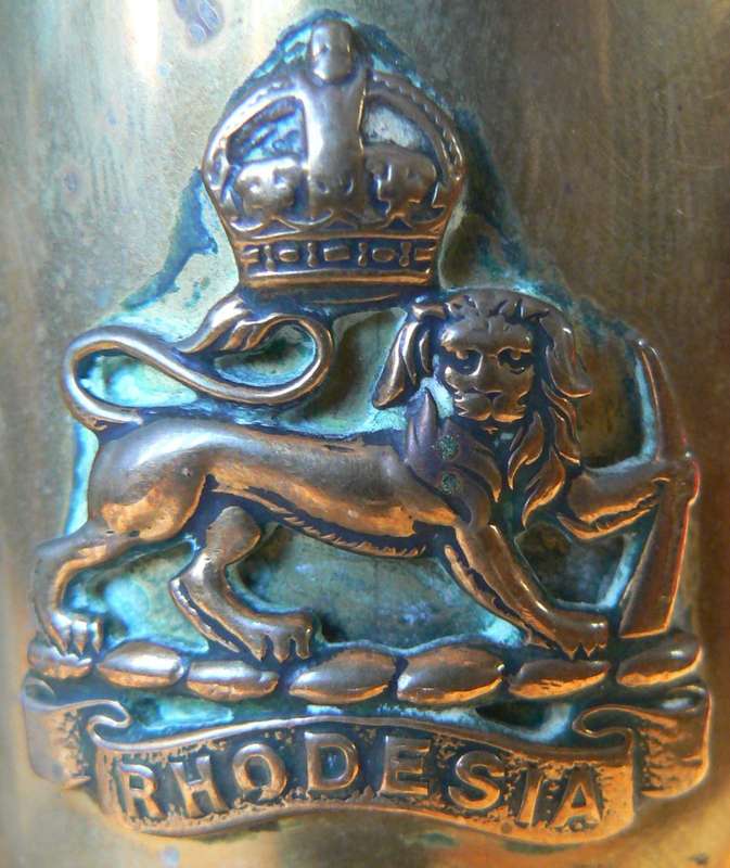 Pair of brass WW2 37mm M16 shell casings 1943, with Rhodesia insignia