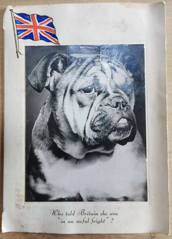 British WW2 Christmas card with handpainted Union Jack and bulldog photo