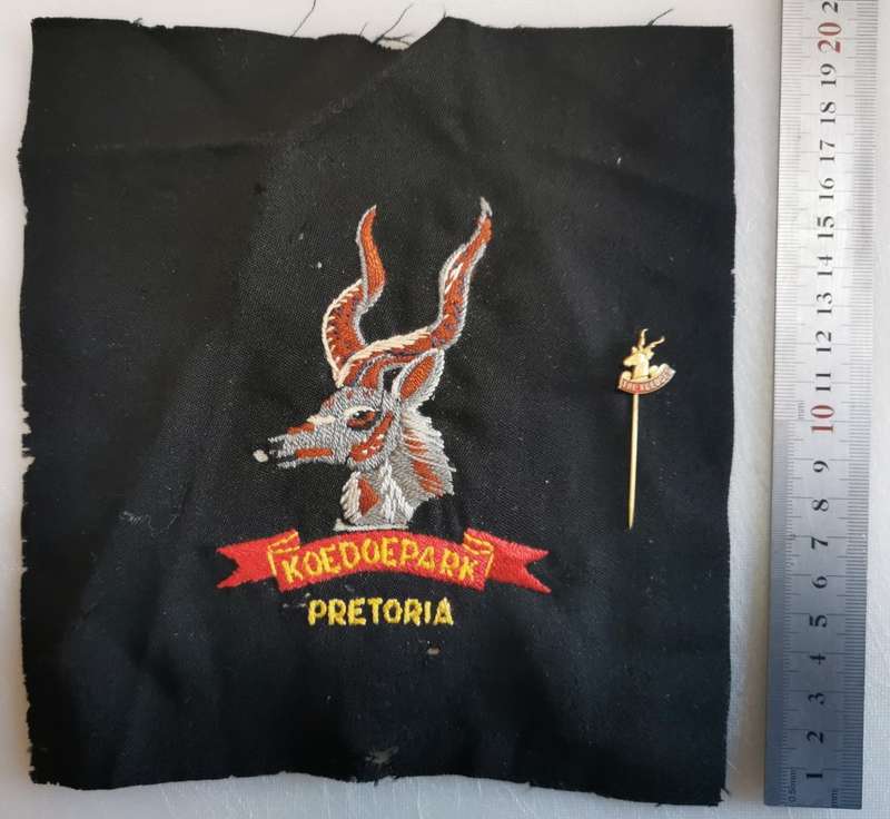 Vintage large Koedoepark Pretoria embroidered cloth patch + The Koedoes pin badge