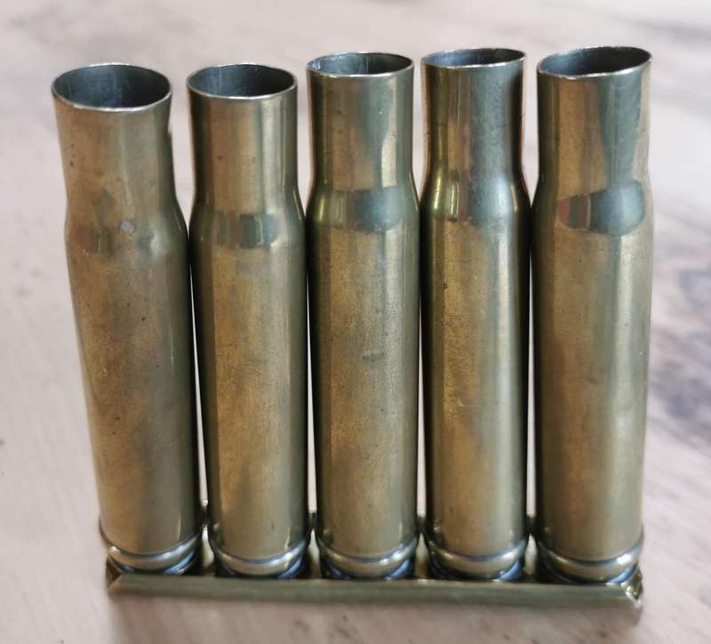 WW2 1941 British Boys .55 anti-tank rifle brass stripper clip with 5 cartridges
