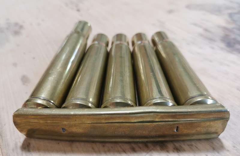 WW2 1941 British Boys .55 anti-tank rifle brass stripper clip with 5 cartridges