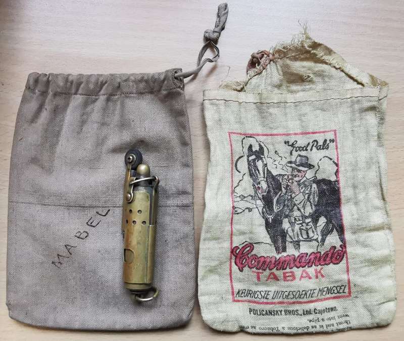 Brass trench lighter with 2 pouches