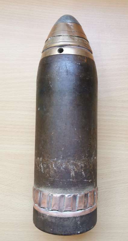 WW1 British 13 Pounder Mk4 75mm shrapnel projectile with #80 Time and Percussion fuze
