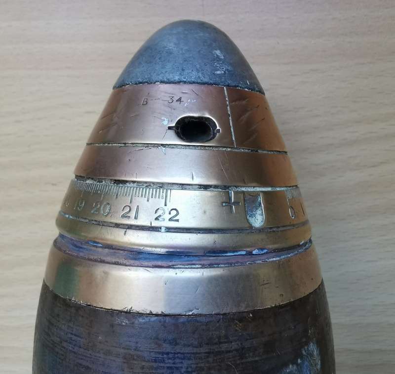 WW1 British 13 Pounder Mk4 75mm shrapnel projectile with #80 Time and Percussion fuze