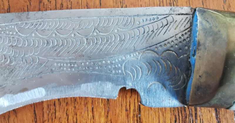 Vintage Nepalese kukri gurkha knife with wood and brass scabbard