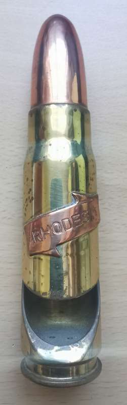 Rhodesia 20mm cartridge made into bottle opener - brass and copper