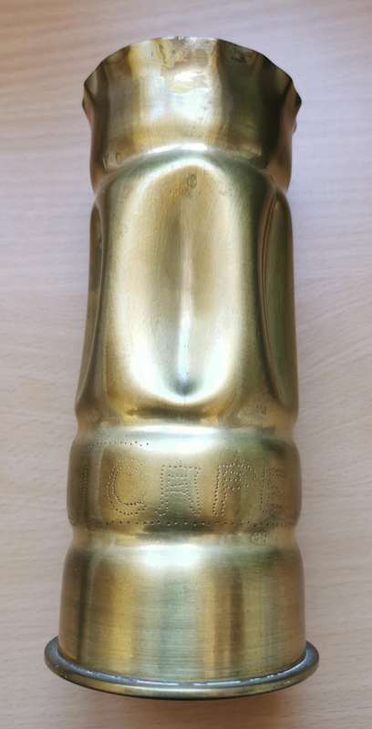 Unique WW1 personalised Cape Corps 1918 trench art on Italian 65/17 mountain gun shell