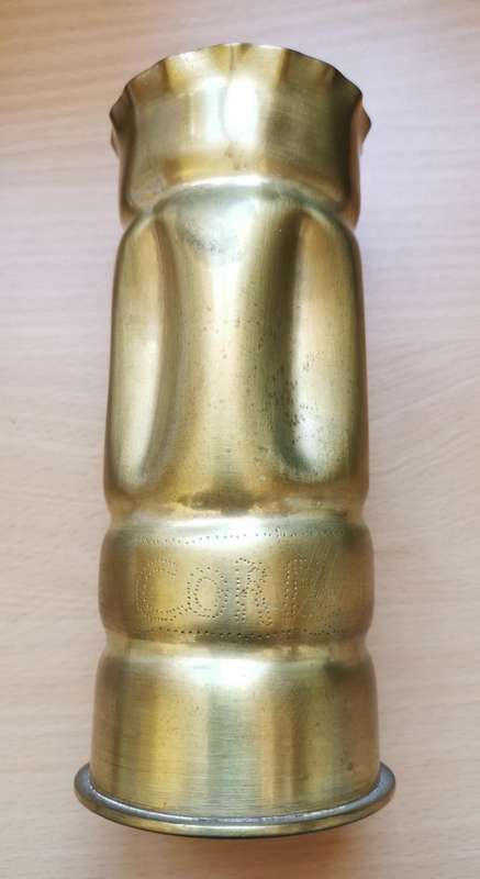 Unique WW1 personalised Cape Corps 1918 trench art on Italian 65/17 mountain gun shell