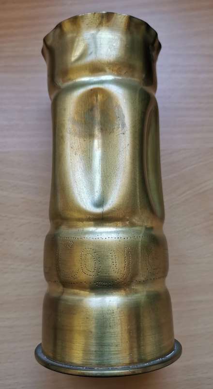 Unique WW1 personalised Cape Corps 1918 trench art on Italian 65/17 mountain gun shell