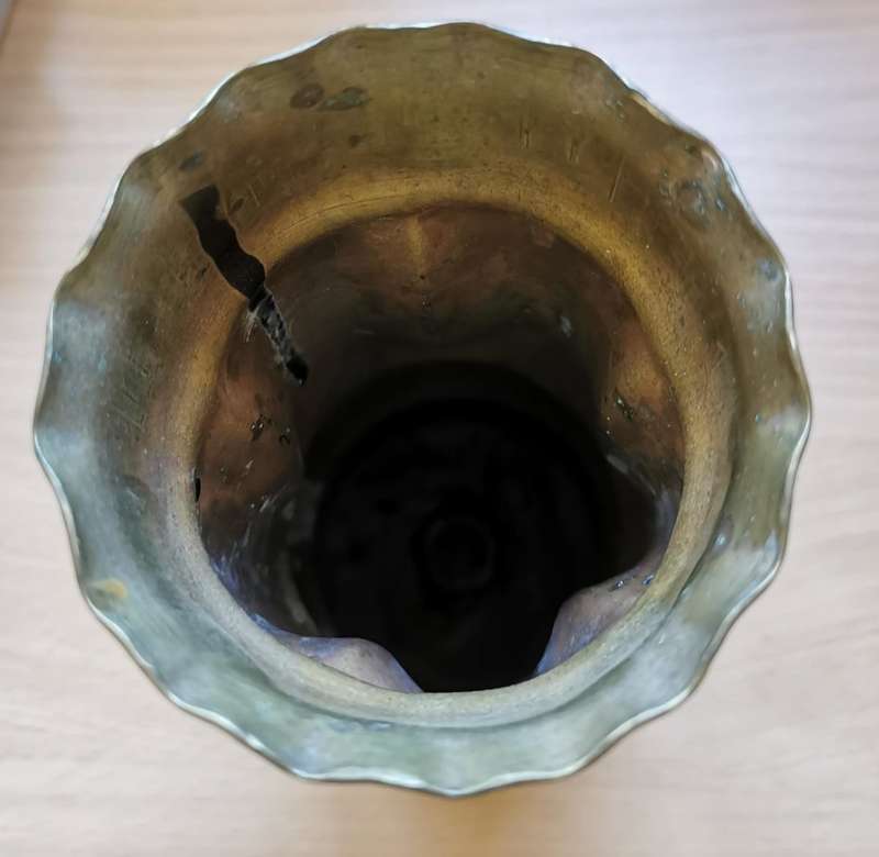 Unique WW1 personalised Cape Corps 1918 trench art on Italian 65/17 mountain gun shell