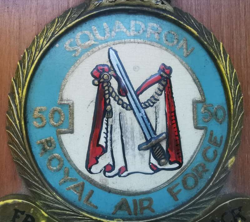 Rare Royal Air Force (RAF) Squadron 50 handpainted plaque queen`s crown