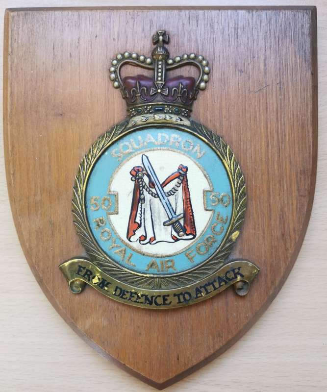 Rare Royal Air Force (RAF) Squadron 50 handpainted plaque queen`s crown