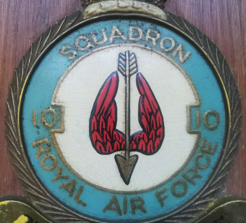 Rare Royal Air Force (RAF) Squadron 10 handpainted plaque queen`s crown