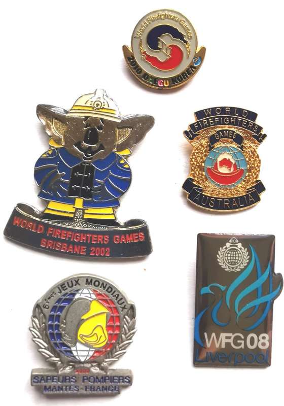 World Firefighters Games lot of 5 lapel pin badges - lot 1 of 2