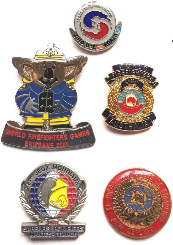 World Firefighters Games lot of 5 lapel pin badges - lot 2 of 2