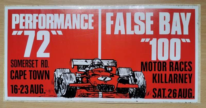 Rare 1972 False Bay 100 Formula 1 motor racing original large advertising decal sticker