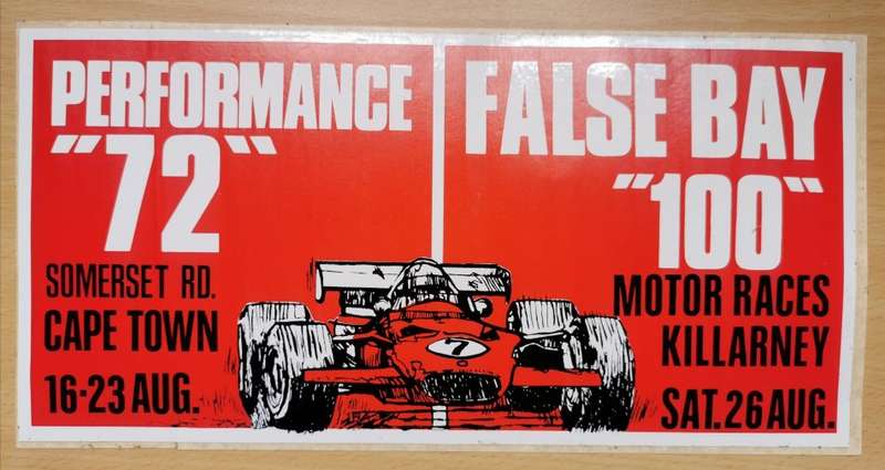 Rare 1972 False Bay 100 Formula 1 motor racing original large advertising decal sticker