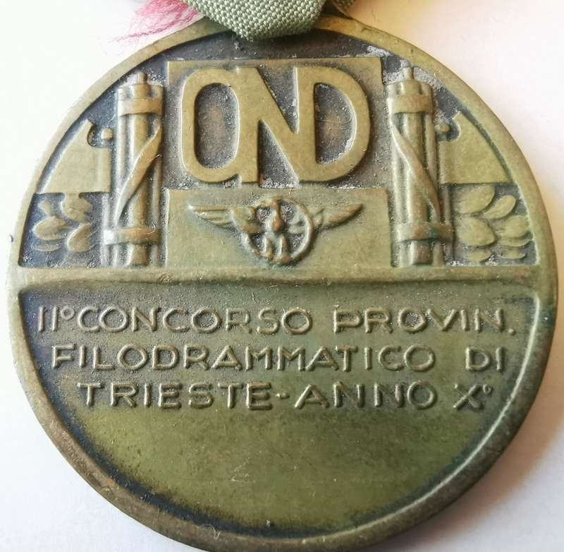 Fascist Italy Dramatic Arts Trieste Provincial Competition medal Year 10 (1932) rare