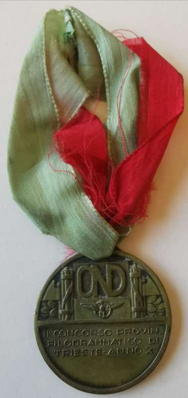 Fascist Italy Dramatic Arts Trieste Provincial Competition medal Year 10 (1932) rare