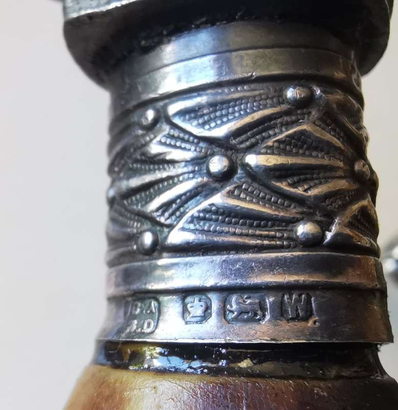 Late 1800s 4-piece sterling silver carving set by Allen and Darwin of Sheffield, ram`s head