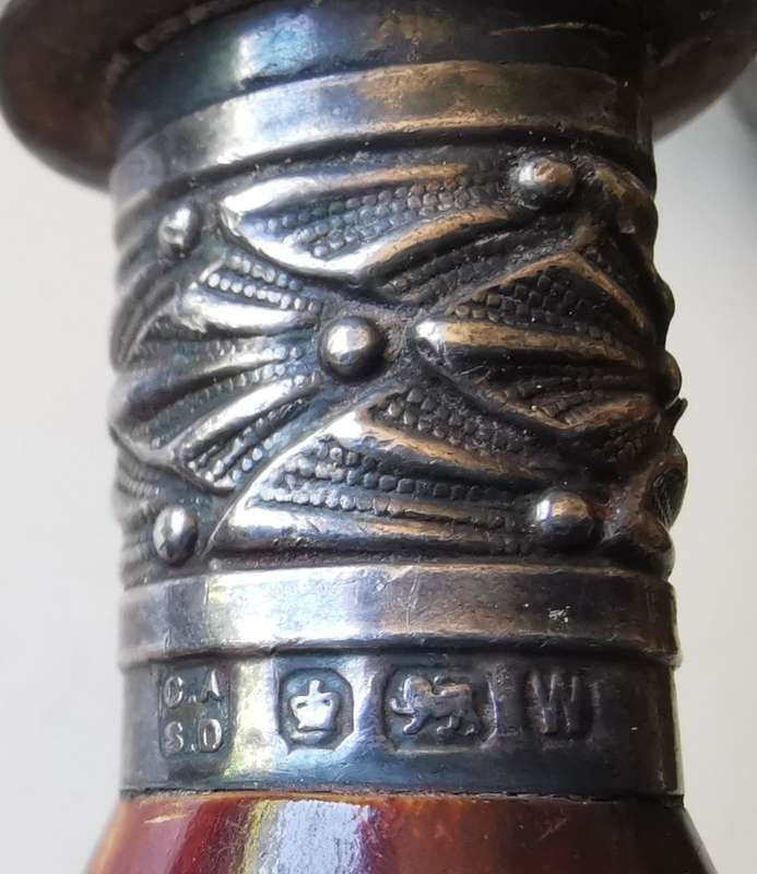 Late 1800s 4-piece sterling silver carving set by Allen and Darwin of Sheffield, ram`s head