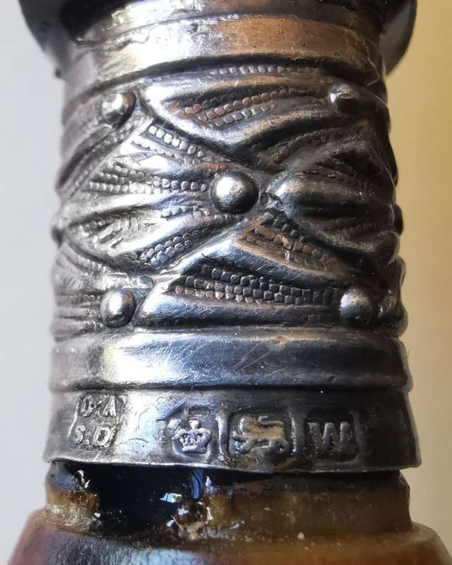 Late 1800s 4-piece sterling silver carving set by Allen and Darwin of Sheffield, ram`s head