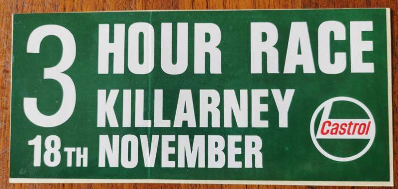 Unused motor racing advertising decal sticker for Killarney 3 hour race - 18 November 1972
