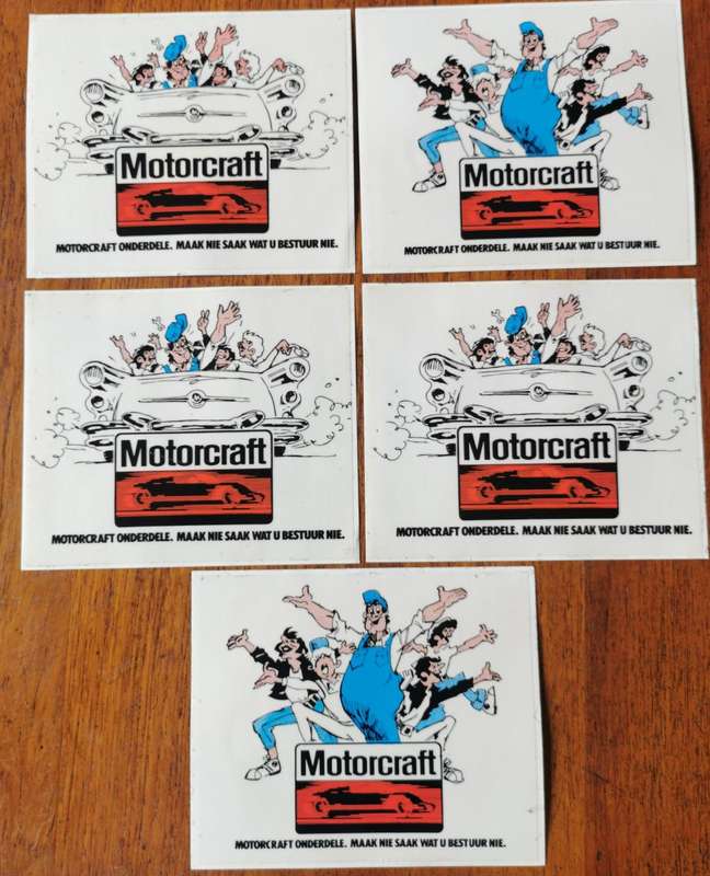 Lot of 5 vintage Afrikaans Motorcraft Parts car decal stickers